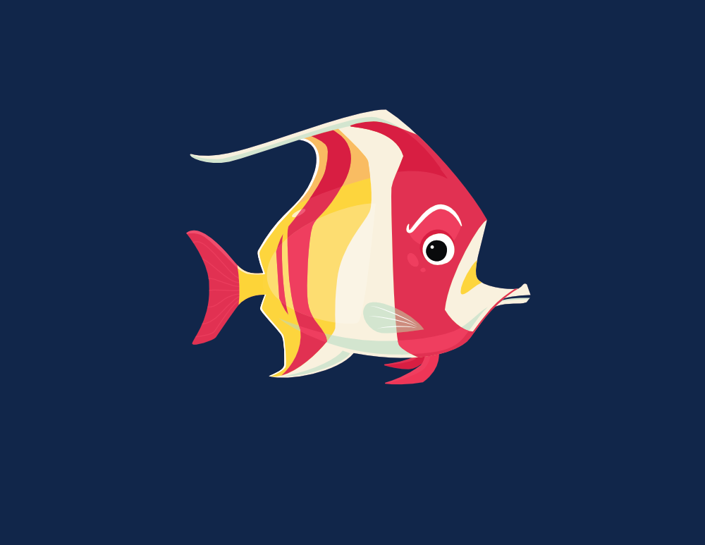 The same angelfish redrawn freeform, swimming in the scene